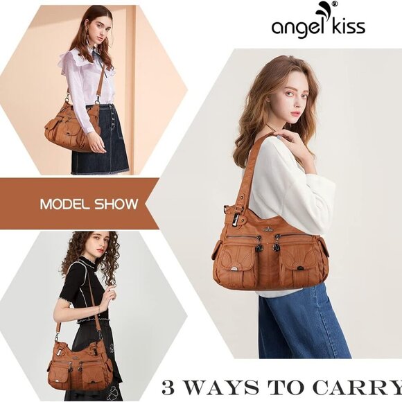 Purses and Women Tote Shoulder Top Handle Satchel Hobo Bags Fashion Washed Leath - Picture 7 of 7